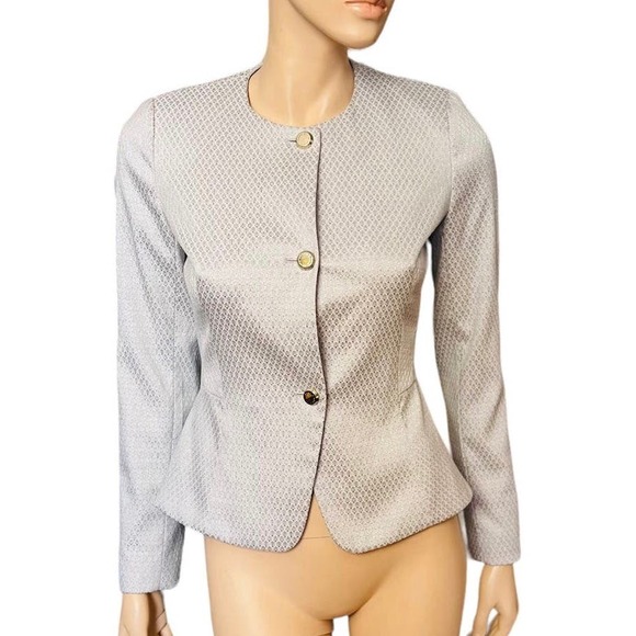 Ted Baker Eurasia Textured Peplum Jacket Size XS Logo Metal Buttons Closure